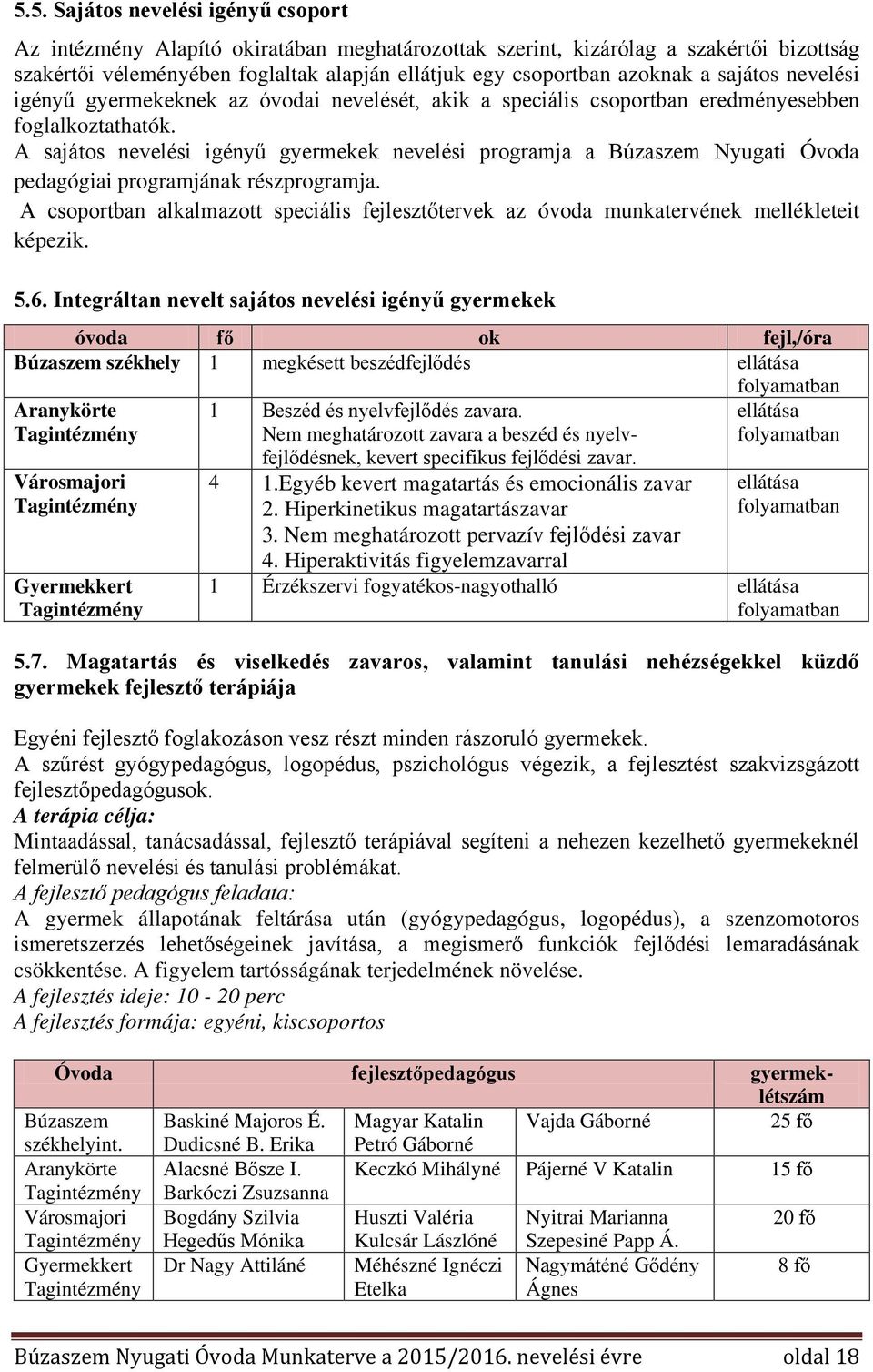 A sajátos nevelési igényű gyermekek nevelési programja a Búzaszem Nyugati Óvoda pedagógiai programjának részprogramja.