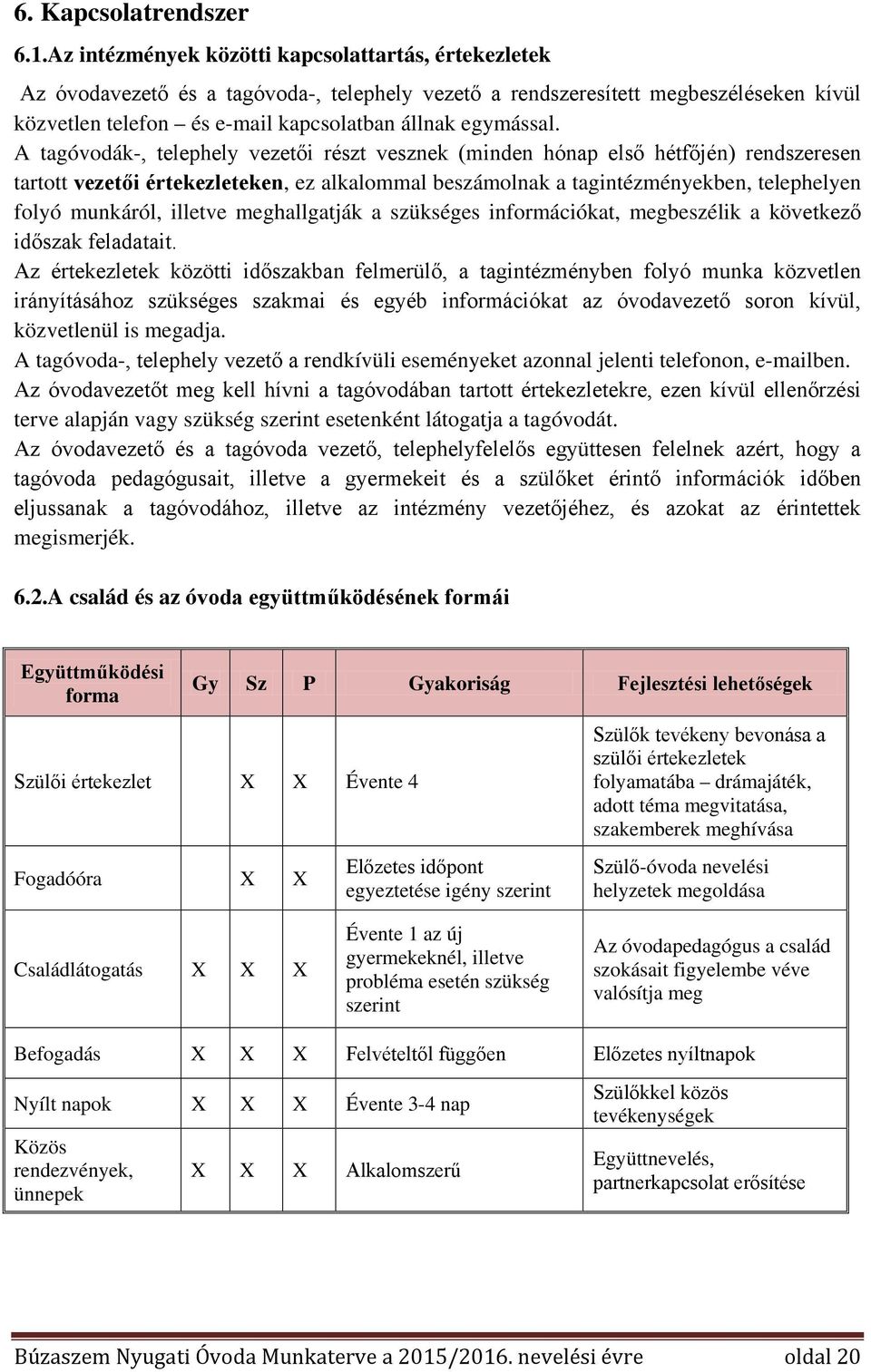 A tagóvodák-, telephely vezetői részt vesznek (minden hónap első hétfőjén) rendszeresen tartott vezetői értekezleteken, ez alkalommal beszámolnak a tagintézményekben, telephelyen folyó munkáról,