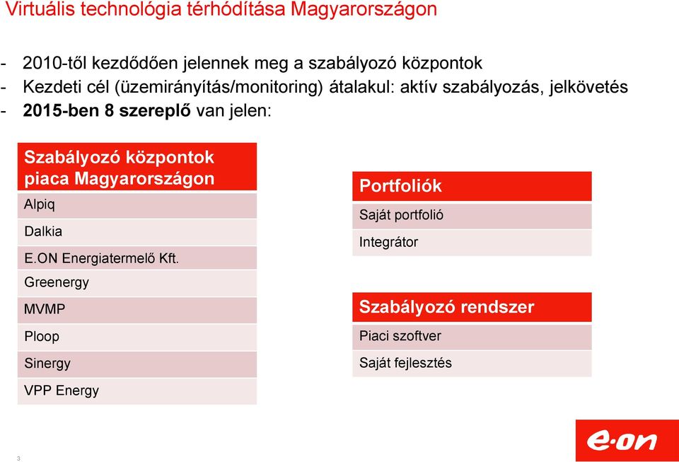 jelen: Szabályozó központok piaca Magyarországon Alpiq Dalkia E.ON Energiatermelő Kft.