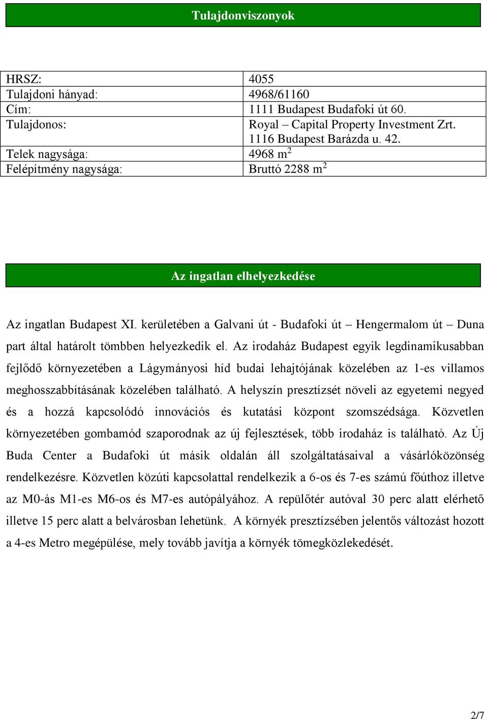 kerületében a Galvani út - Budafoki út Hengermalom út Duna part által határolt tömbben helyezkedik el.