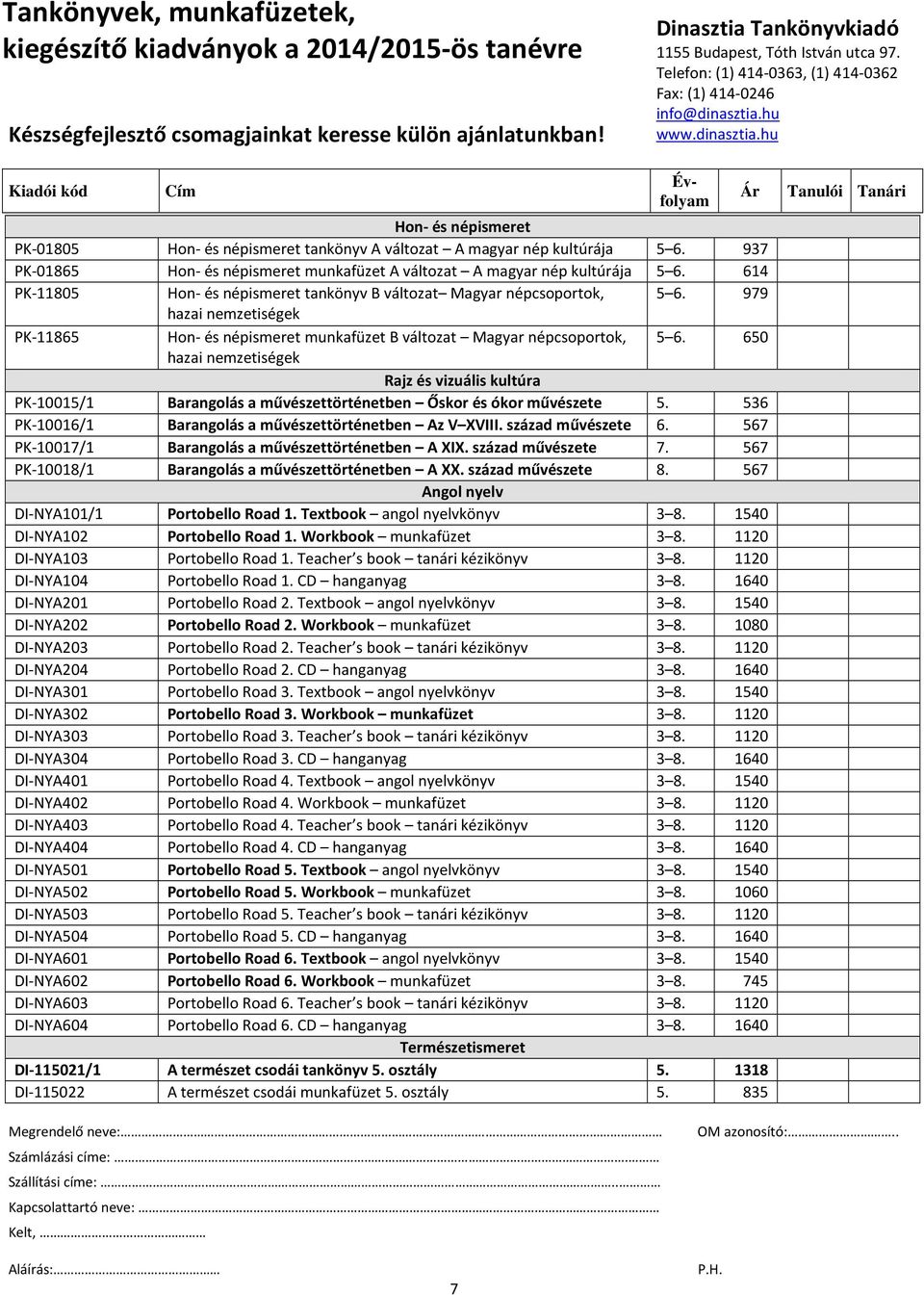 650 hazai nemzetiségek Rajz és vizuális kultúra PK-10015/1 Barangolás a művészettörténetben Őskor és ókor művészete 5. 536 PK-10016/1 Barangolás a művészettörténetben Az V XVIII. század művészete 6.