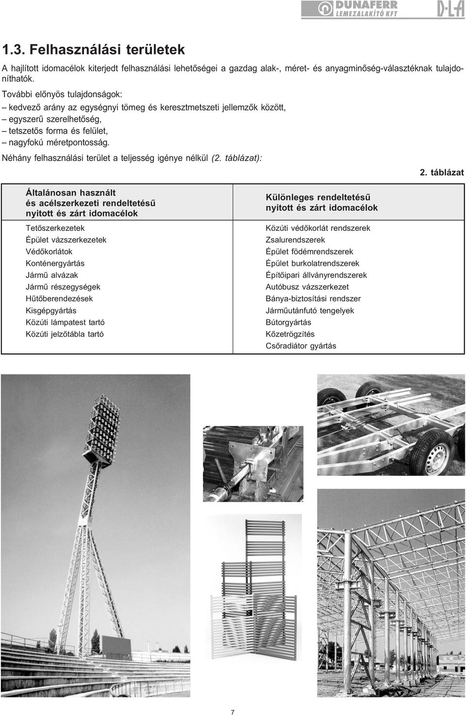 Néhány felhasználási terület a teljesség igénye nélkül (2. táblázat): 2.