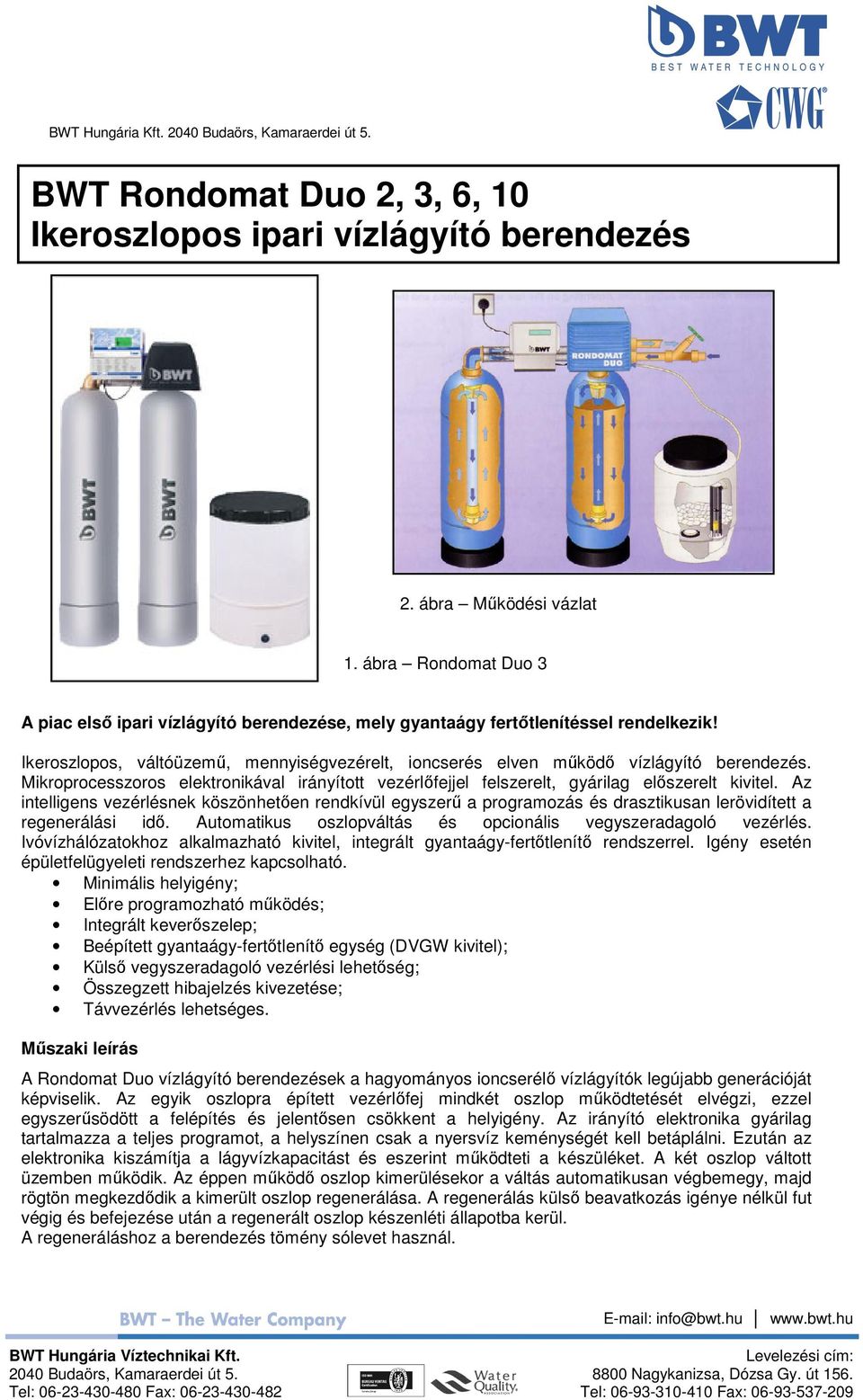 BWT Rondomat Duo 2, 3, 6, 10 Ikeroszlopos ipari vízlágyító berendezés - PDF  Free Download