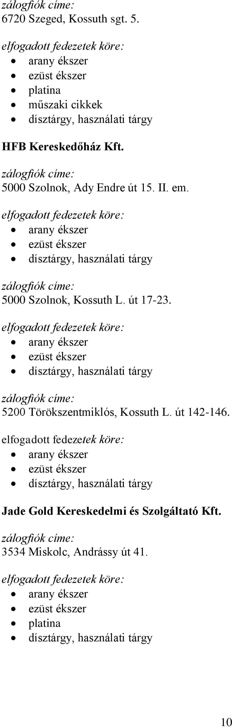 5000 Szolnok, Kossuth L. út 17-23.