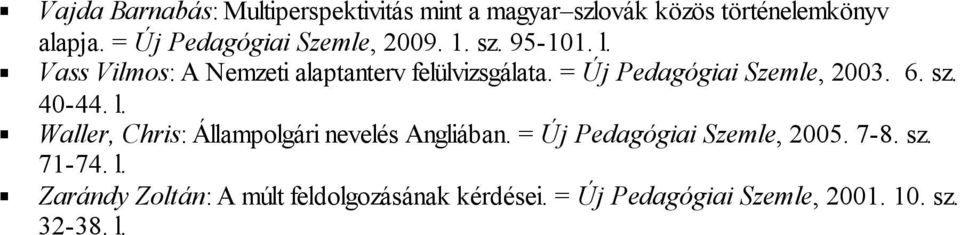 = Új Pedagógiai Szemle, 2003. 6. sz. 40-44. l. Waller, Chris: Állampolgári nevelés Angliában.
