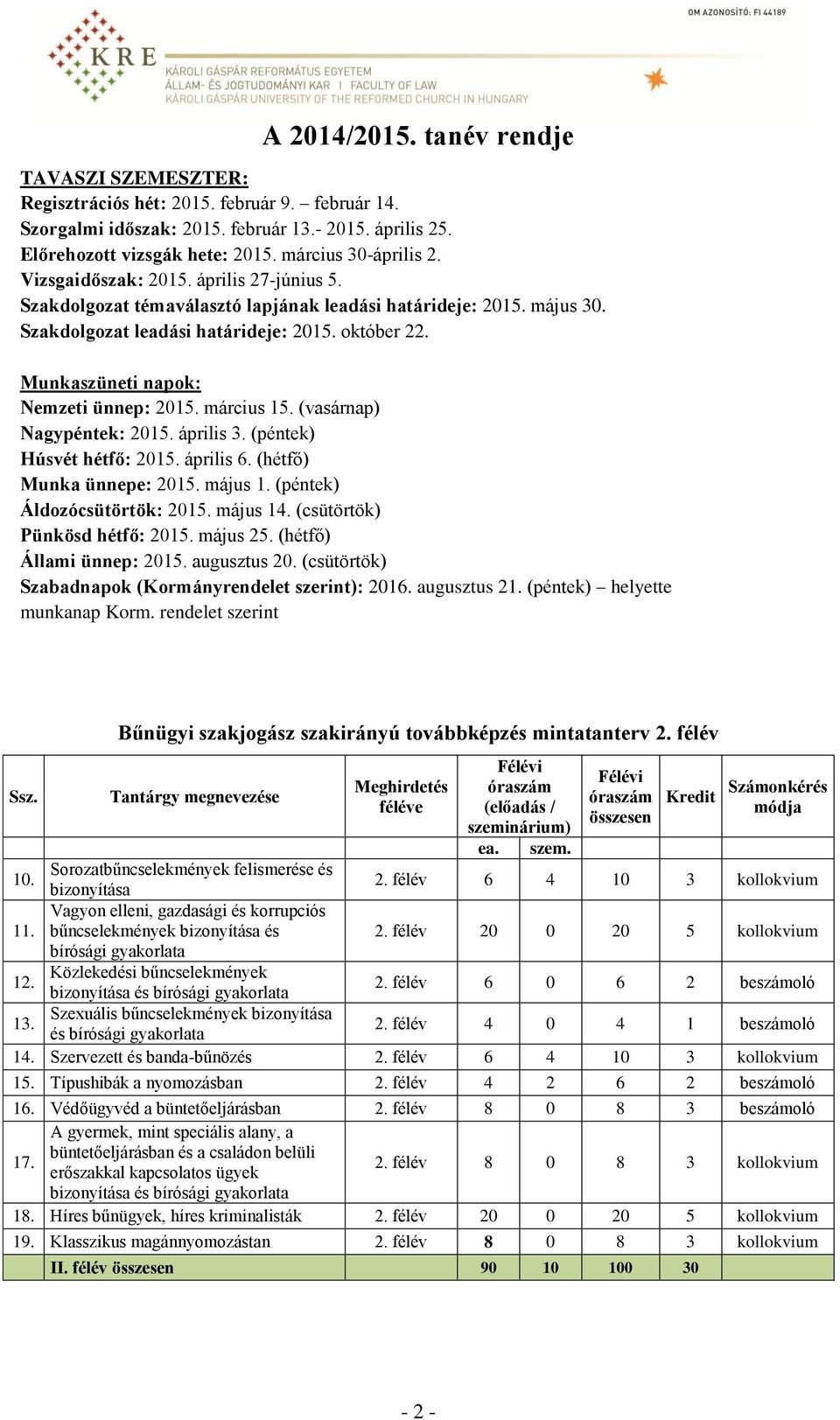 Munkaszüneti napok: Nemzeti ünnep: 2015. március 15. (vasárnap) Nagypéntek: 2015. április 3. (péntek) Húsvét hétfő: 2015. április 6. (hétfő) Munka ünnepe: 2015. május 1.