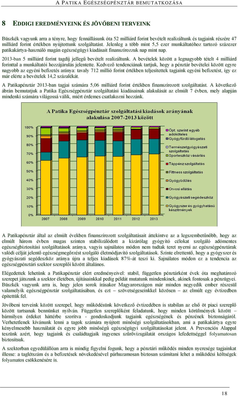 2013-ban 5 milliárd forint tagdíj jellegű bevételt realizáltunk. A bevételek között a legnagyobb tételt 4 milliárd forinttal a munkáltatói hozzájárulás jelentette.