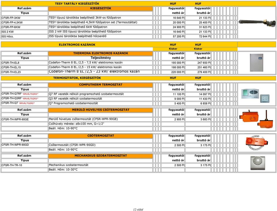 ISS típusú tárolókba beépíthető hőcserélő 57 200 Ft 72 644 Ft ELEKTROMOS KAZÁNOK THERMONA ELEKTROMOS KAZÁNOK CFSR-TH-EL8 Codefon-Therm 8 EL /2,5-7,5 kw/ elektromos kazán 195 000 Ft 247 650 Ft