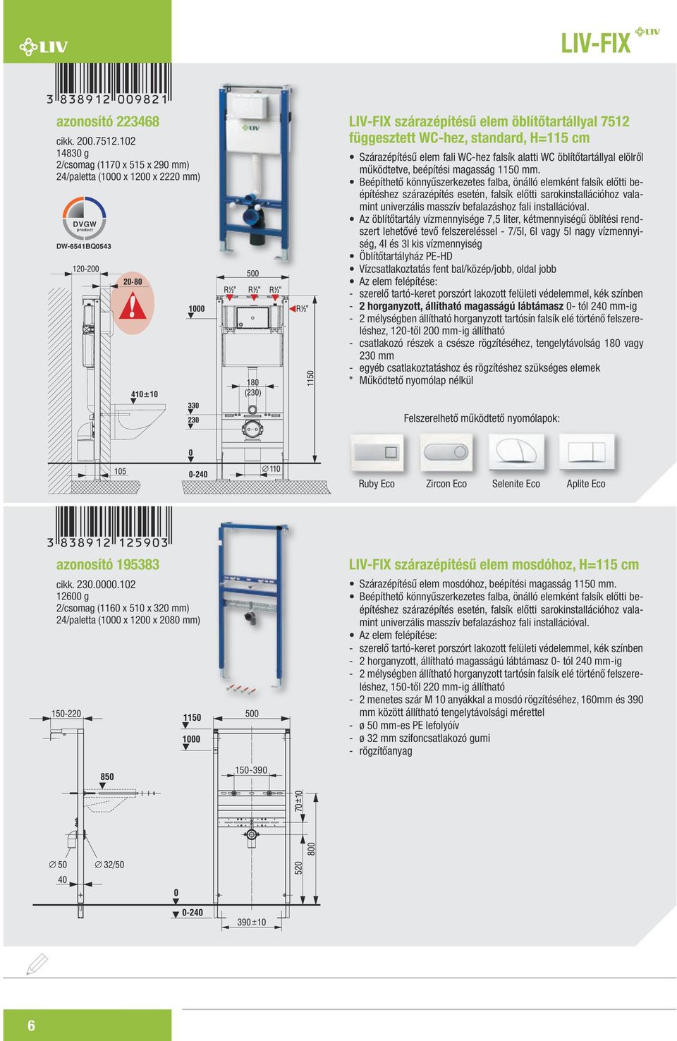 Szárazépítésű elem fali WC-hez falsík alatti WC öblítőtartállyal elölről működtetve, beépítési magasság 1150 mm.