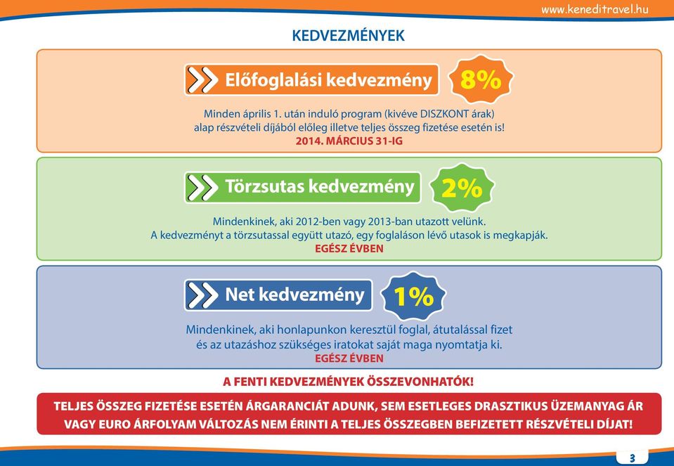 EGÉSZ ÉVBEN Net kedvezmény 1% Mindenkinek, aki honlapunkon keresztül foglal, átutalással fizet és az utazáshoz szükséges iratokat saját maga nyomtatja ki.