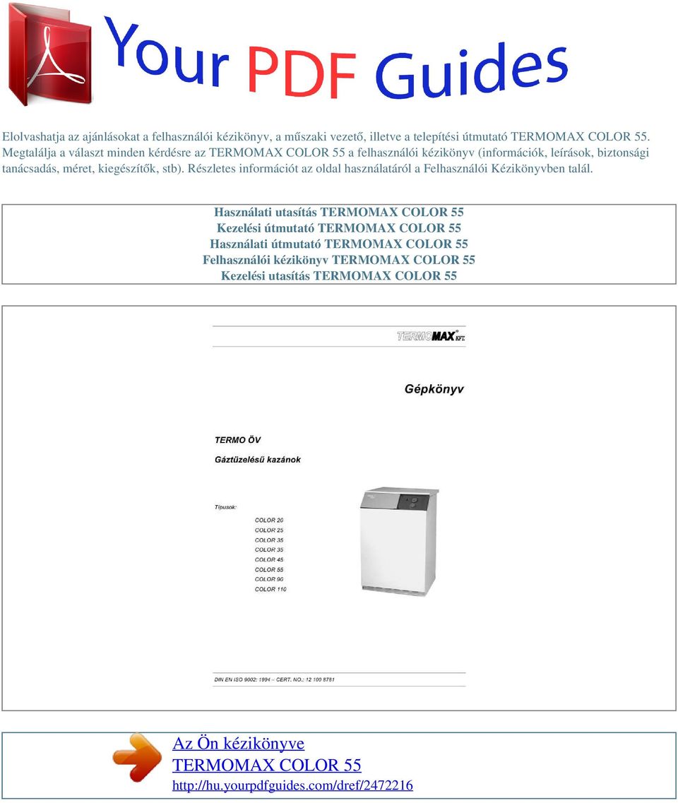 Az Ön kézikönyve TERMOMAX COLOR 55 - PDF Ingyenes letöltés