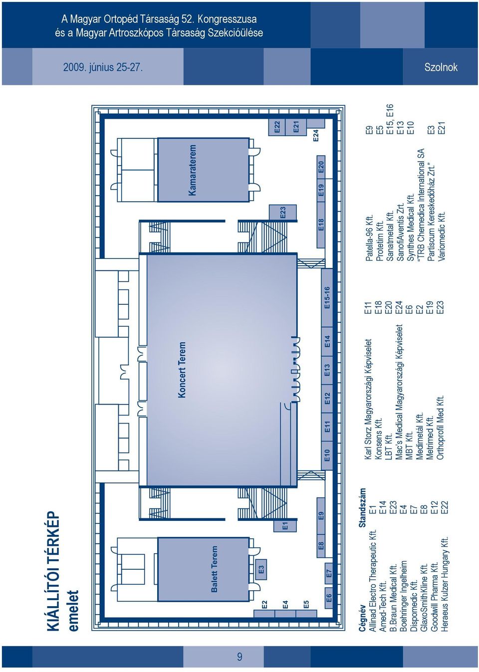 E22 Karl Storz Magyarországi Képviselet E11 Konsens Kft. E18 LBT Kft. E20 Mac s Medical Magyarországi Képviselet E24 MBT Kft. E6 Medimetál Kft. E2 Metrimed Kft.