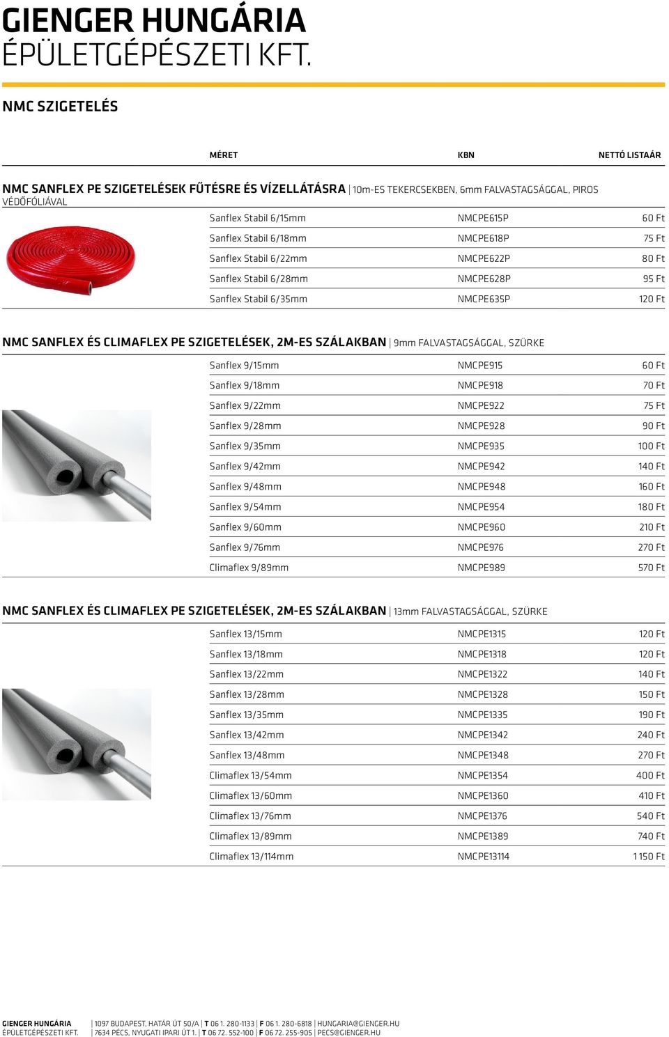 Sanflex 9/15mm NMCPE915 60 Ft Sanflex 9/18mm NMCPE918 70 Ft Sanflex 9/22mm NMCPE922 75 Ft Sanflex 9/28mm NMCPE928 90 Ft Sanflex 9/35mm NMCPE935 100 Ft Sanflex 9/42mm NMCPE942 140 Ft Sanflex 9/48mm