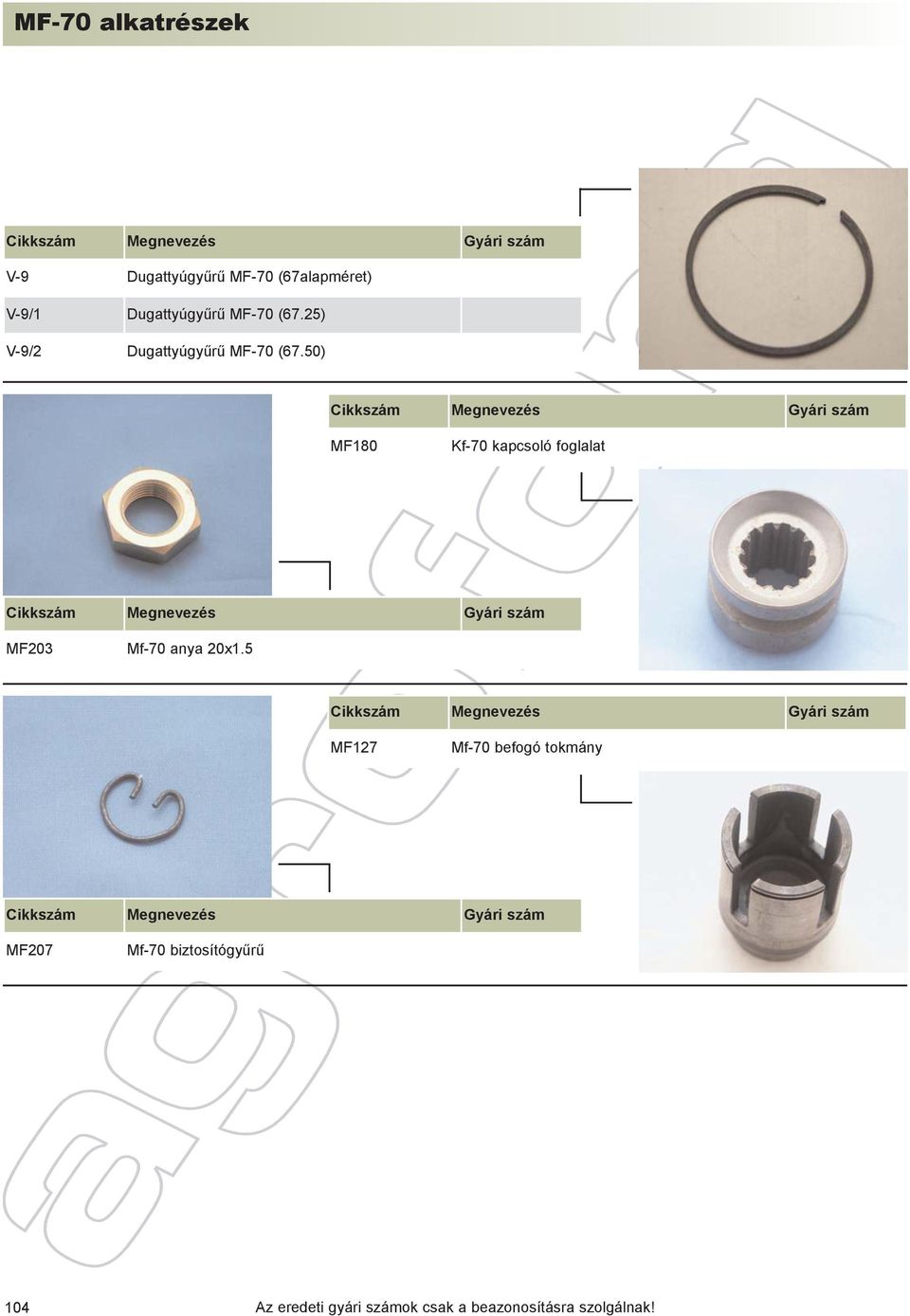 MF-70 alkatrészek. Cikkszám Megnevezés Gyári szám. V-9 Dugattyúgyûrû MF-70  (67alapméret) V-9/1 Dugattyúgyûrû MF-70 (67.25) - PDF Ingyenes letöltés