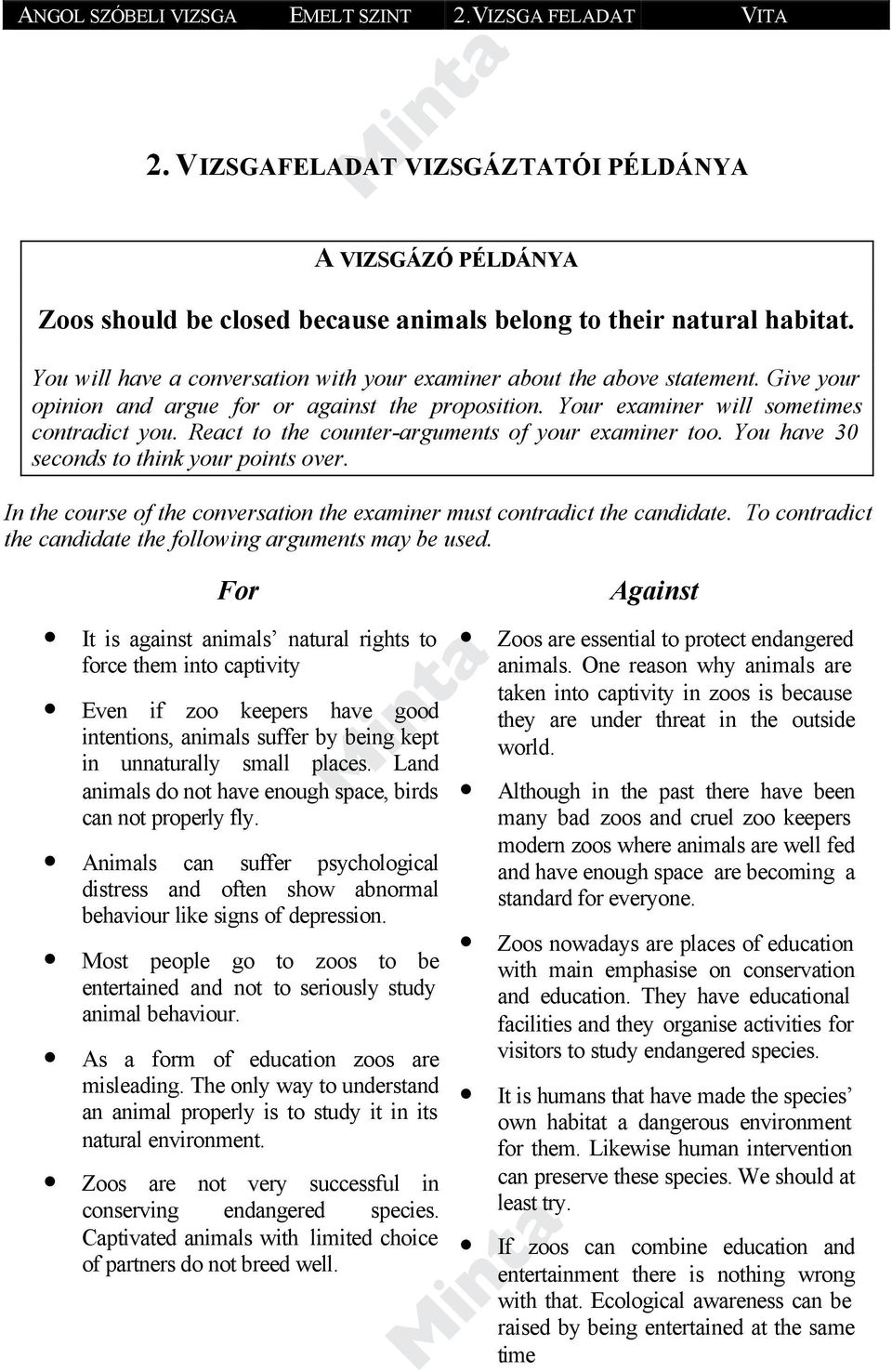 React to the counter-arguments of your examiner too. You have 30 seconds to think your points over. In the course of the conversation the examiner must contradict the candidate.