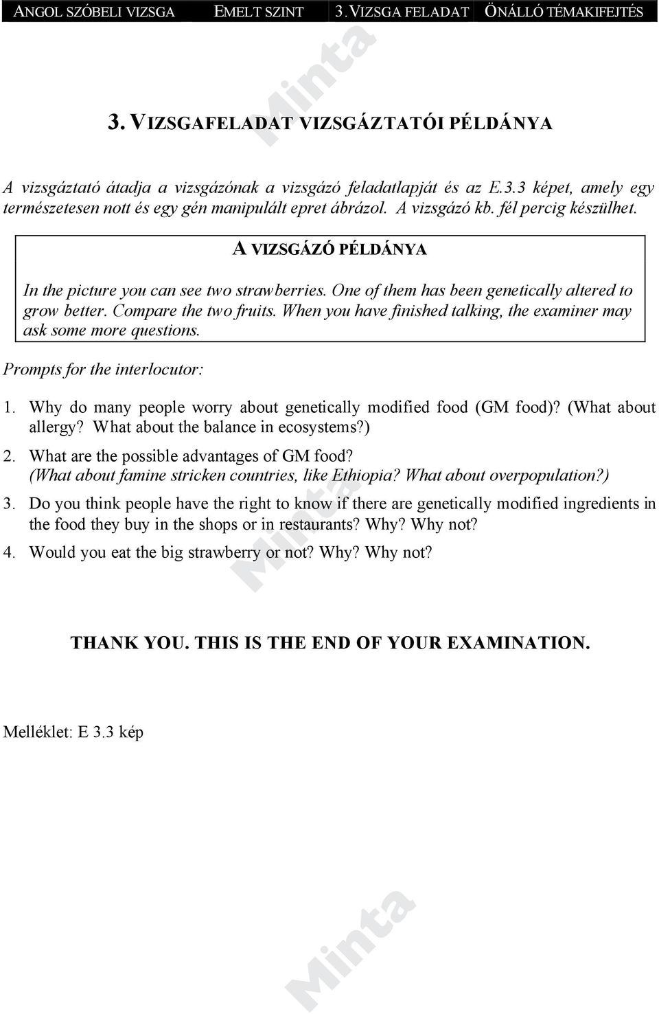 When you have finished talking, the examiner may ask some more questions. Prompts for the interlocutor: 1. Why do many people worry about genetically modified food (GM food)? (What about allergy?