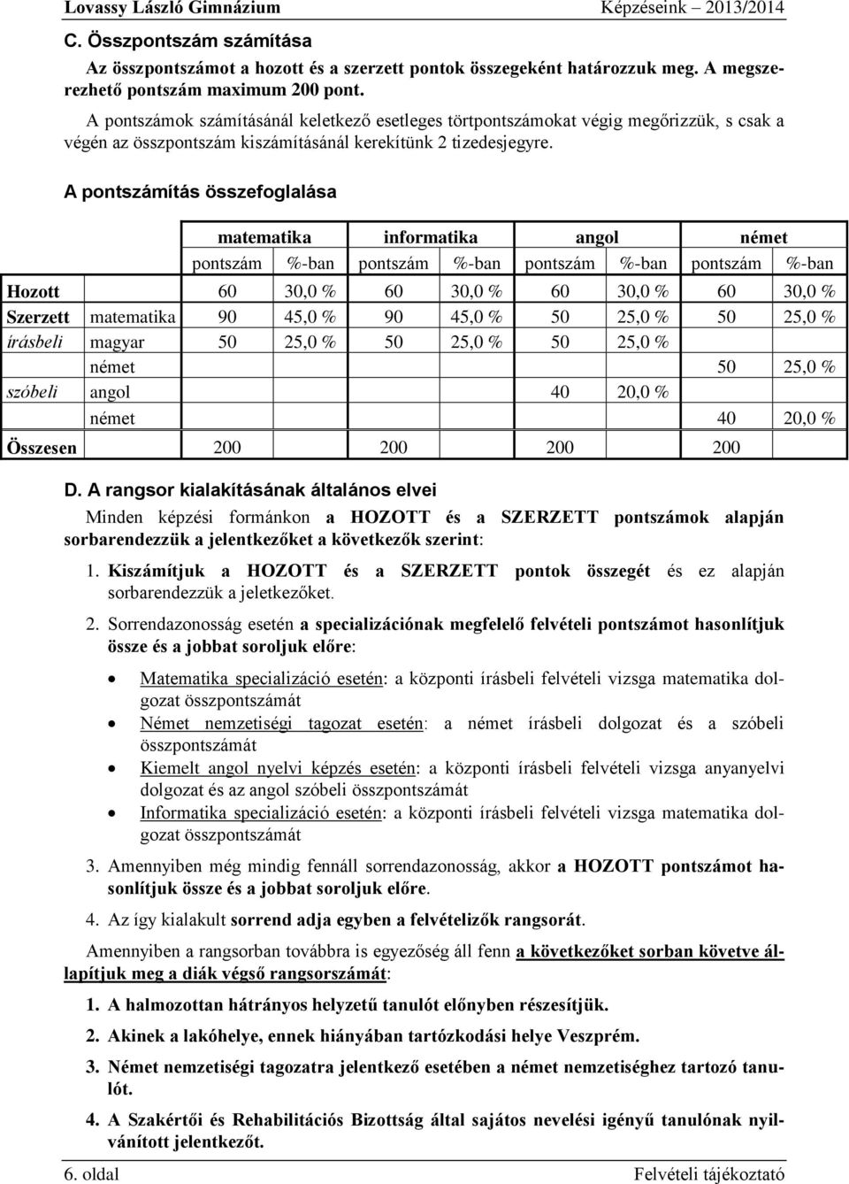 A pontszámítás összefoglalása matematika informatika angol német pontszám %-ban pontszám %-ban pontszám %-ban pontszám %-ban Hozott 60 30,0 % 60 30,0 % 60 30,0 % 60 30,0 % Szerzett matematika 90 45,0