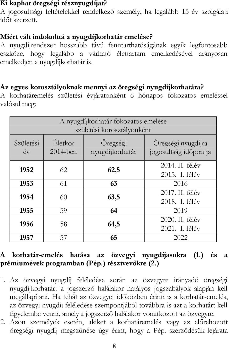 Az egyes korosztályoknak mennyi az öregségi nyugdíjkorhatára?