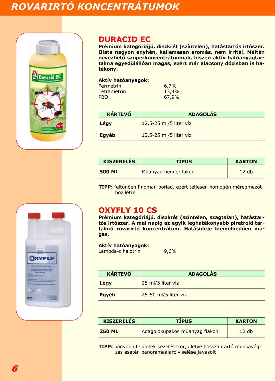 Aktív hatóanyagok: Permetrin 6,7% Tetrametrin 13,4% PBO 67,9% Légy KÁRTEVŐ Egyéb 12,5-25 ml/5 liter víz 12,5-25 ml/5 liter víz ADAGOLÁS KISZERELÉS TÍPUS KARTON 500 ML Műanyag hengerflakon 12 db TIPP: