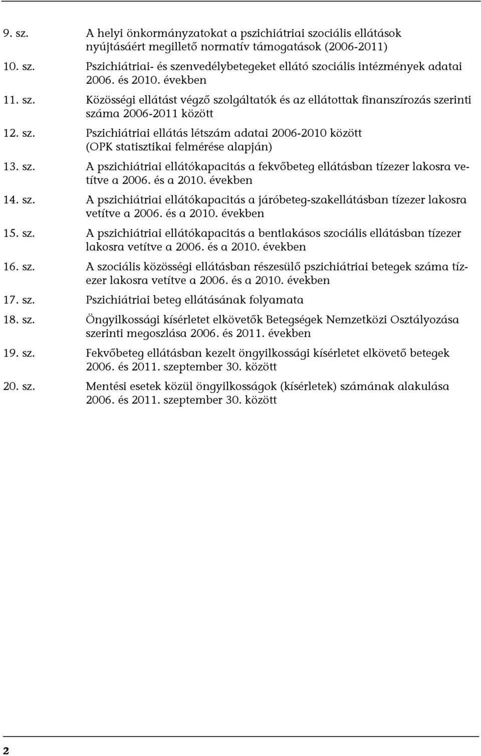 sz. A pszichiátriai ellátókapacitás a fekvőbeteg ellátásban tízezer lakosra vetítve a 2006. és a 2010. években 14. sz.