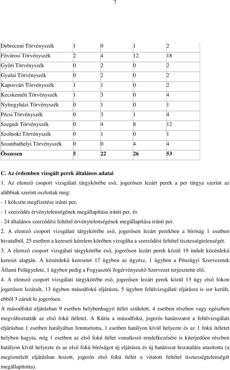 Az érdemben vizsgált perek általános adatai 1.