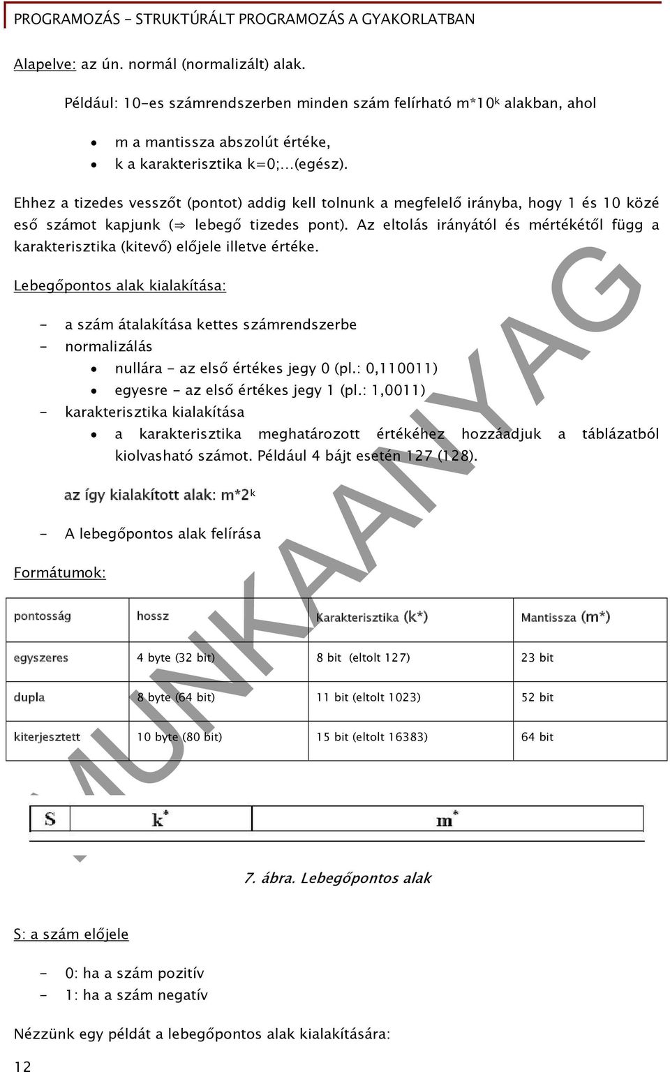 Az eltolás irányától és mértékétől függ a karakterisztika (kitevő) előjele illetve értéke.