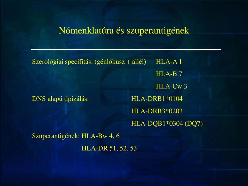 HLA-Cw 3 DNS alapú tipizálás: HLA-DRB1*0104