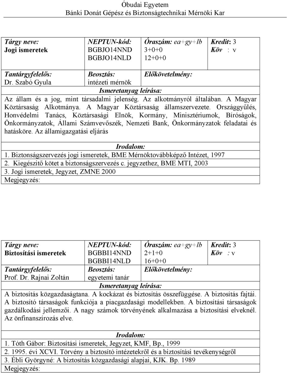 Országgyűlés, Honvédelmi Tanács, Köztársasági Elnök, Kormány, Minisztériumok, Bíróságok, Önkormányzatok, Állami Számvevőszék, Nemzeti Bank, Önkormányzatok feladatai és hatásköre.