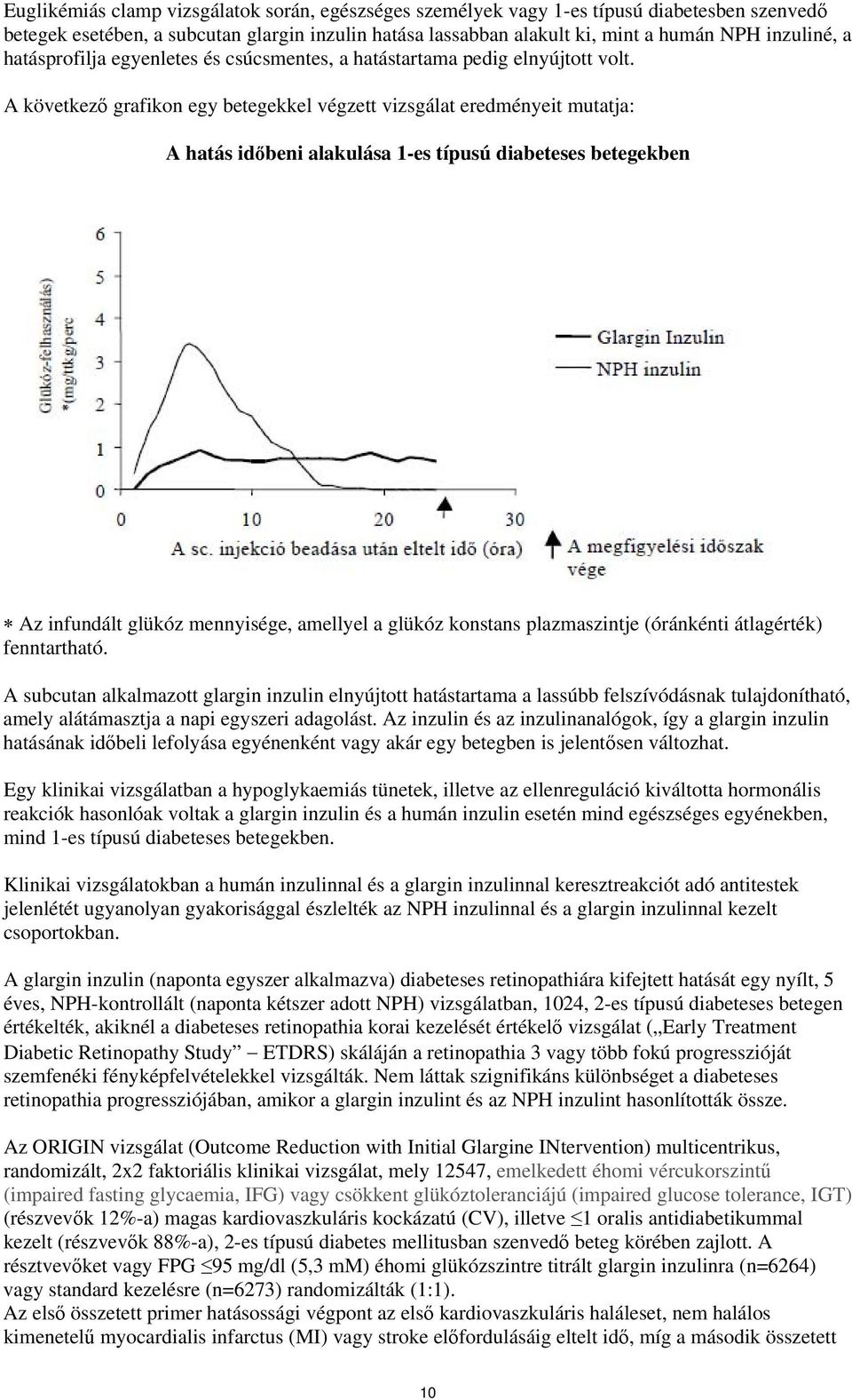 A következő grafikon egy betegekkel végzett vizsgálat eredményeit mutatja: A hatás időbeni alakulása 1-es típusú diabeteses betegekben Az infundált glükóz mennyisége, amellyel a glükóz konstans