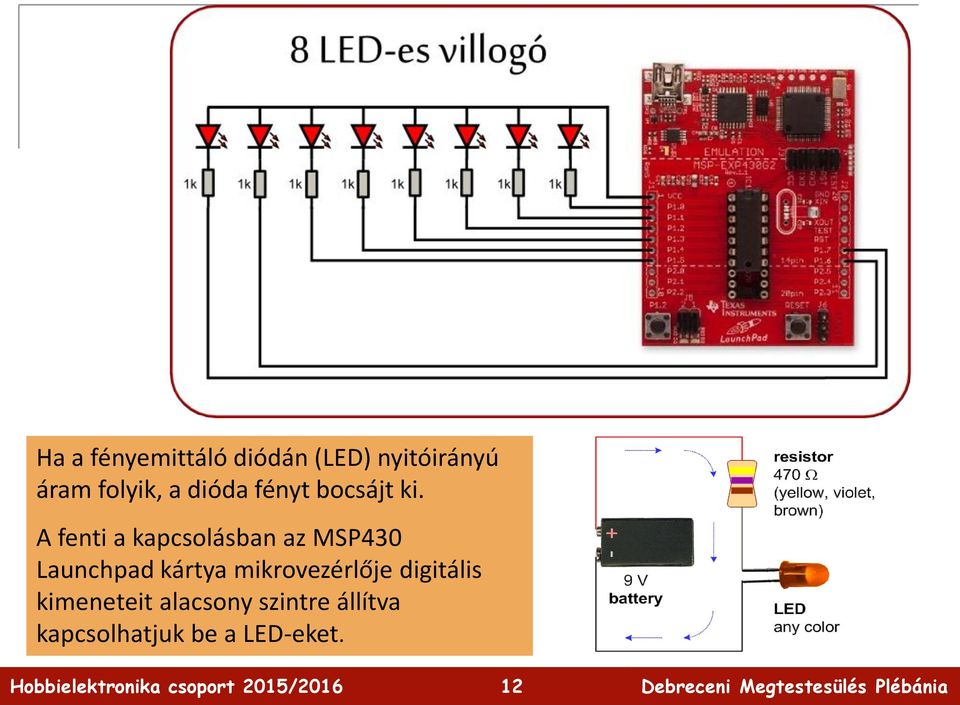 A fenti a kapcsolásban az MSP430 Launchpad kártya