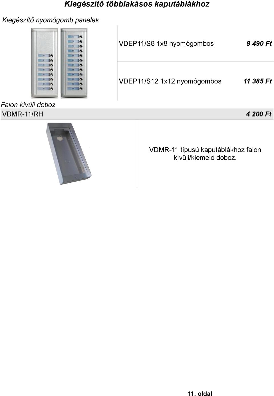 1x12 nyomógombos 11 385 Ft Falon kívüli doboz VDMR-11/RH 4