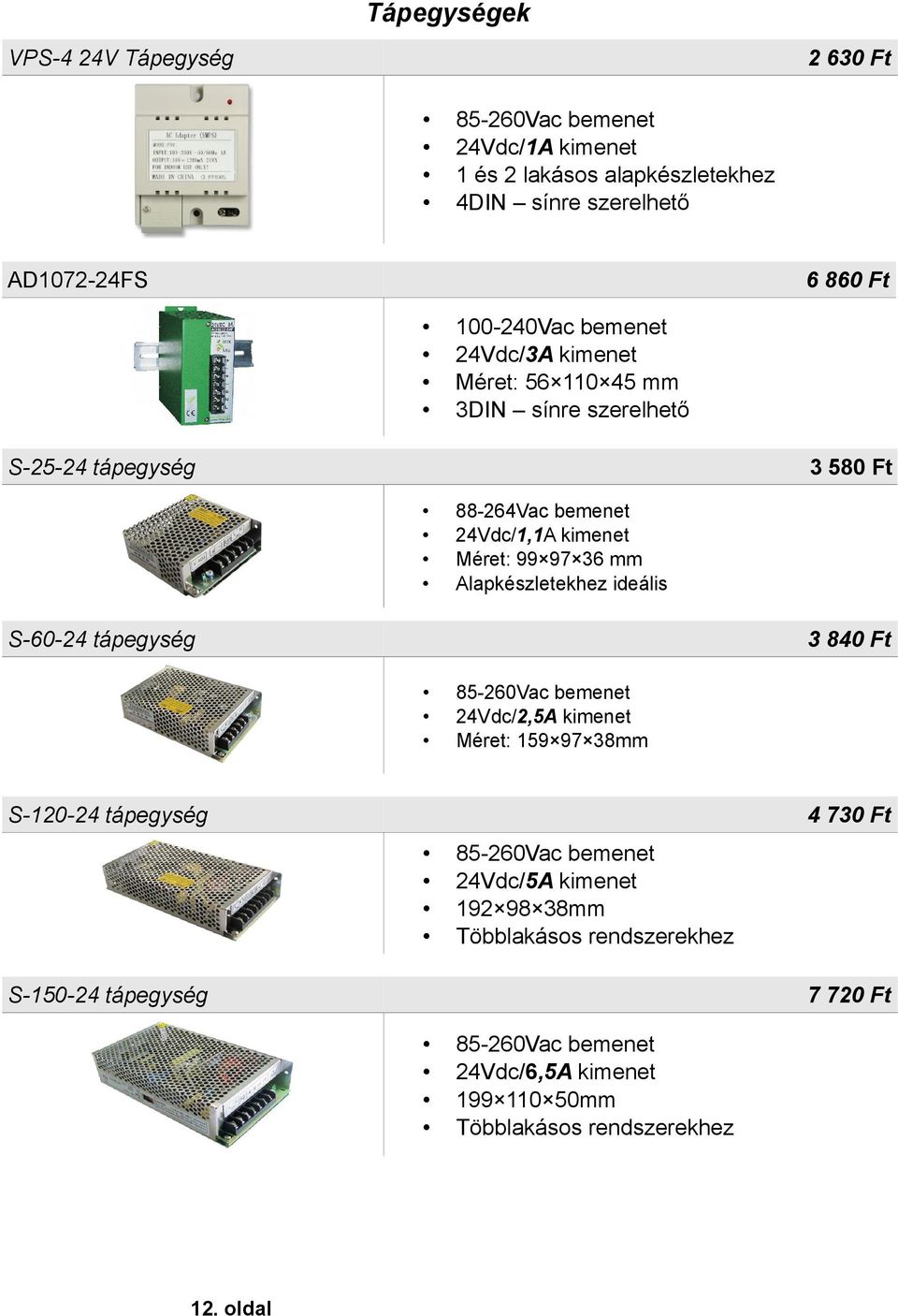 mm Alapkészletekhez ideális S-60-24 tápegység 3 840 Ft 85-260Vac bemenet 24Vdc/2,5A kimenet Méret: 159 97 38mm S-120-24 tápegység S-150-24 tápegység 85-260Vac