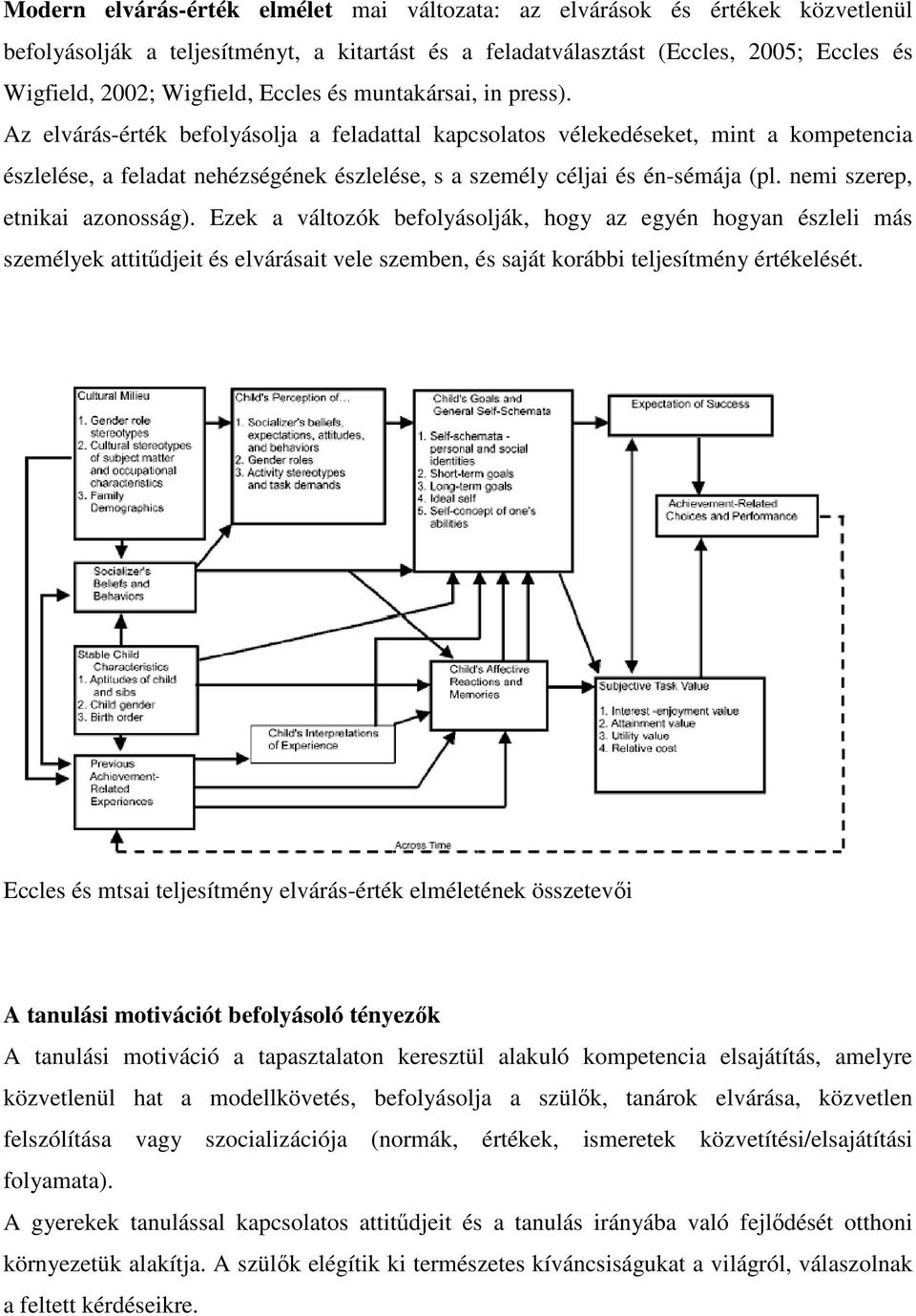 Az elvárás-érték befolyásolja a feladattal kapcsolatos vélekedéseket, mint a kompetencia észlelése, a feladat nehézségének észlelése, s a személy céljai és én-sémája (pl.