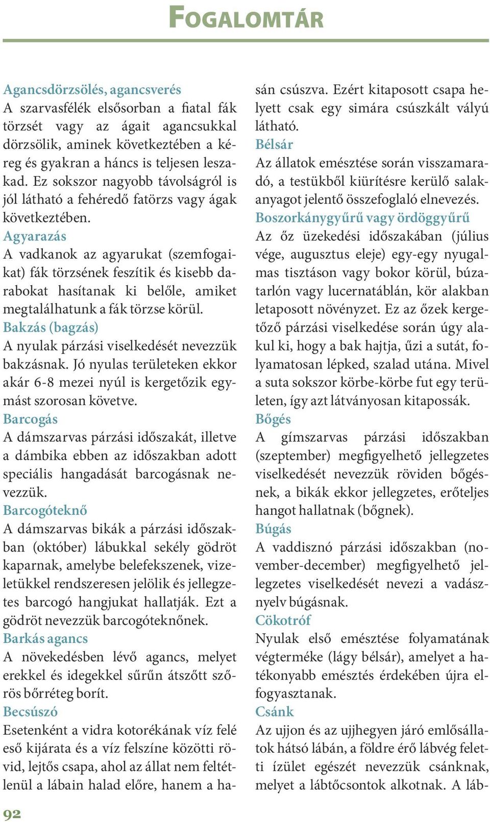 Agyarazás A vadkanok az agyarukat (szemfogaikat) fák törzsének feszítik és kisebb darabokat hasítanak ki belőle, amiket megtalálhatunk a fák törzse körül.