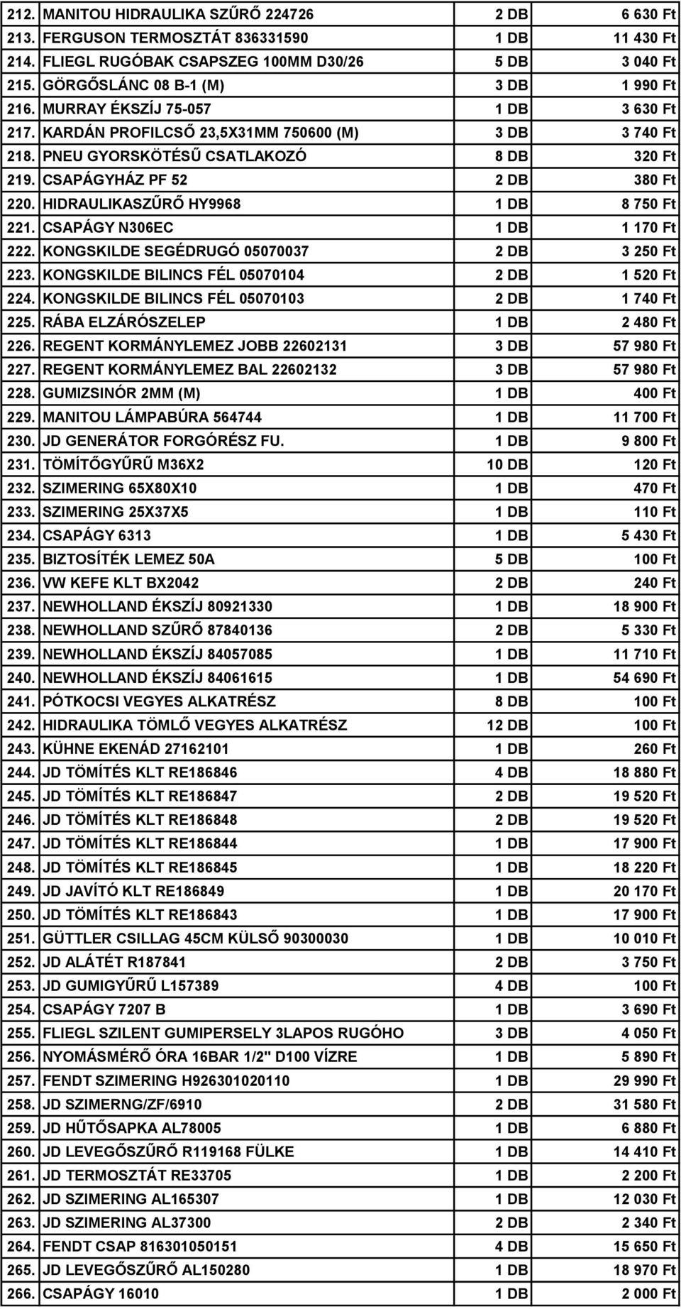 CSAPÁGYHÁZ PF 52 2 DB 380 Ft 220. HIDRAULIKASZŰRŐ HY9968 1 DB 8 750 Ft 221. CSAPÁGY N306EC 1 DB 1 170 Ft 222. KONGSKILDE SEGÉDRUGÓ 05070037 2 DB 3 250 Ft 223.