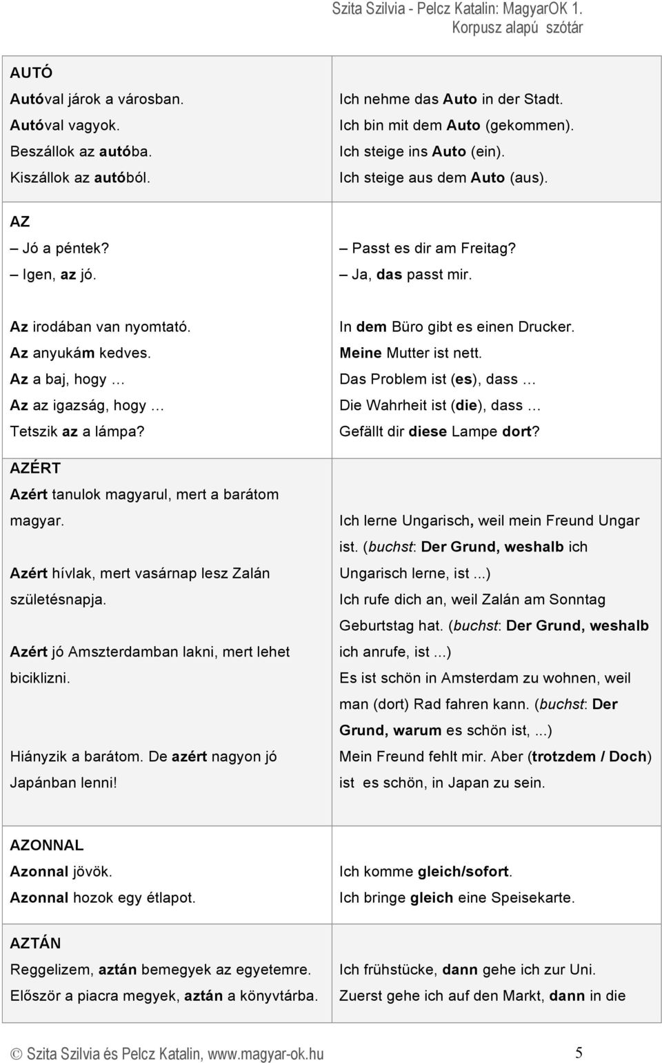 Az a baj, hogy Az az igazság, hogy Tetszik az a lámpa? AZÉRT Azért tanulok magyarul, mert a barátom magyar. Azért hívlak, mert vasárnap lesz Zalán születésnapja.