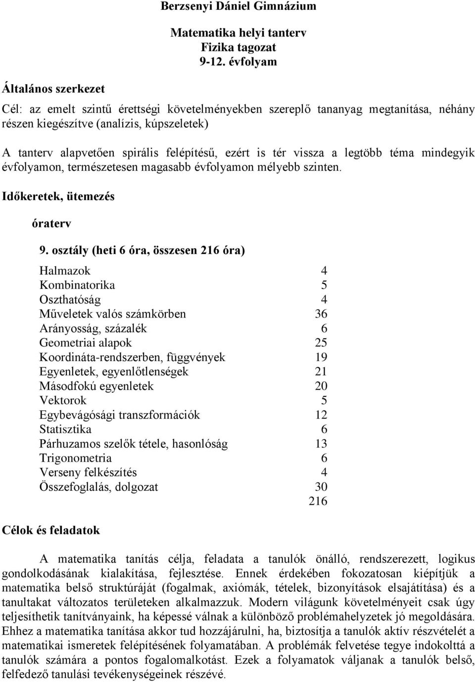 a legtöbb téma mindegyik évfolyamon, természetesen magasabb évfolyamon mélyebb szinten. Időkeretek, ütemezés óraterv 9.