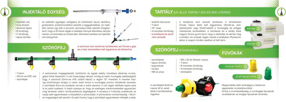 Az injektáló csövet úgy kell a sornyitó csoroszlya közé szerelni (hegeszteni), hogy a 45 fokos vágás a haladási iránnyal ellentétes irányba nézzen, ez biztosítja az öntisztulást.