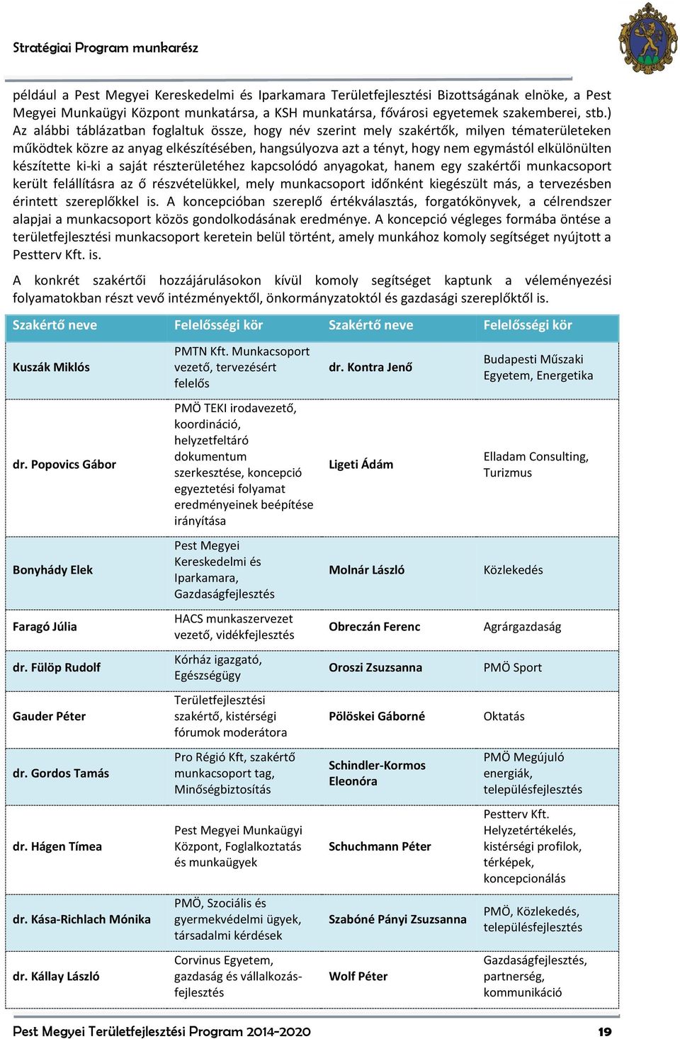 ) Az alábbi táblázatban foglaltuk össze, hogy név szerint mely szakértők, milyen tématerületeken működtek közre az anyag elkészítésében, hangsúlyozva azt a tényt, hogy nem egymástól elkülönülten