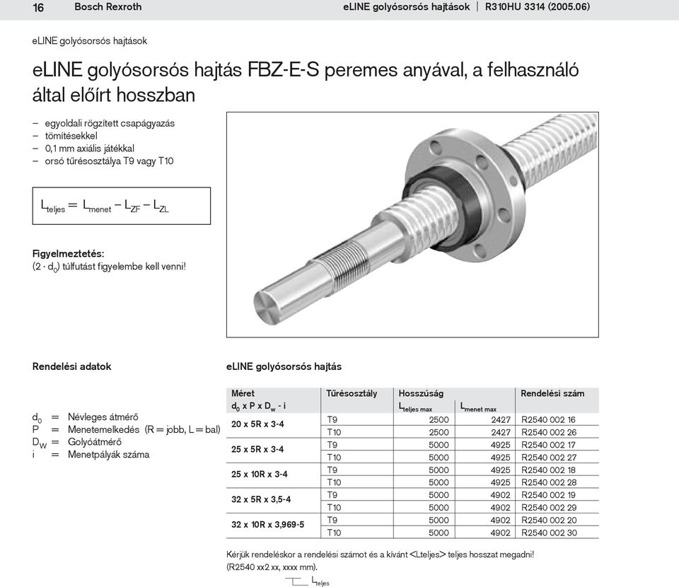 tűrésosztálya T9 vagy T10 L teljes = L menet L ZF L ZL Figyelmeztetés: (2 d 0 ) túlfutást figyelembe kell venni!