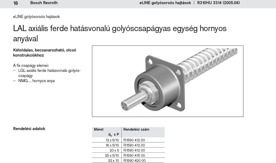 becsavarozható, olcsó konstrukciókhoz A fix csapágy elemei: LGL axiális ferde hatásvonalú golyóscsapágy NMG