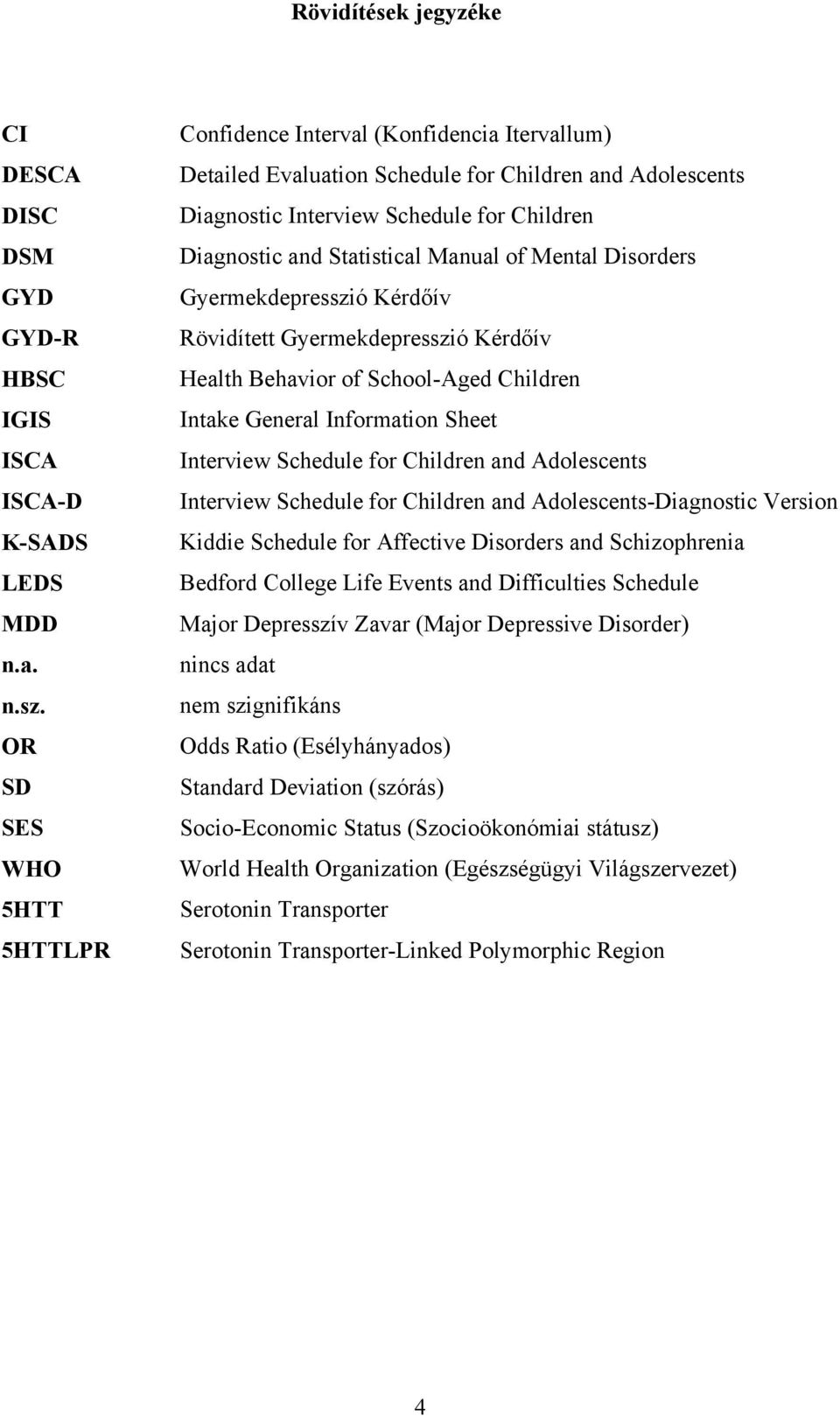 Manual of Mental Disorders Gyermekdepresszió Kérdőív Rövidített Gyermekdepresszió Kérdőív Health Behavior of School-Aged Children Intake General Information Sheet Interview Schedule for Children and