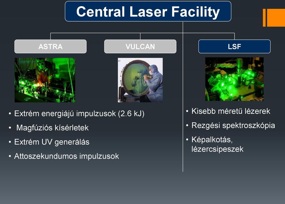 6 kj) Magfúziós kísérletek Extrém UV generálás