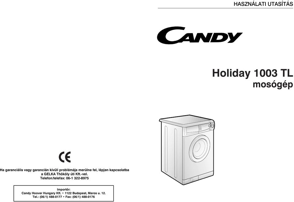 Holiday 1003 TL mosógép - PDF Ingyenes letöltés