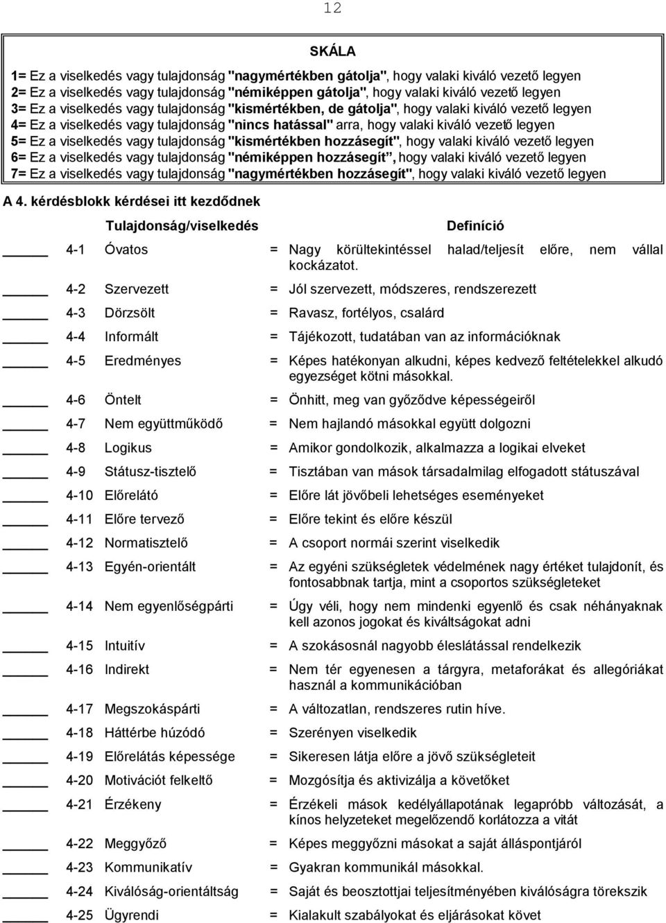 viselkedés vagy tulajdonság "kismértékben hozzásegít", hogy valaki kiváló vezető legyen 6= Ez a viselkedés vagy tulajdonság "némiképpen hozzásegít, hogy valaki kiváló vezető legyen 7= Ez a viselkedés