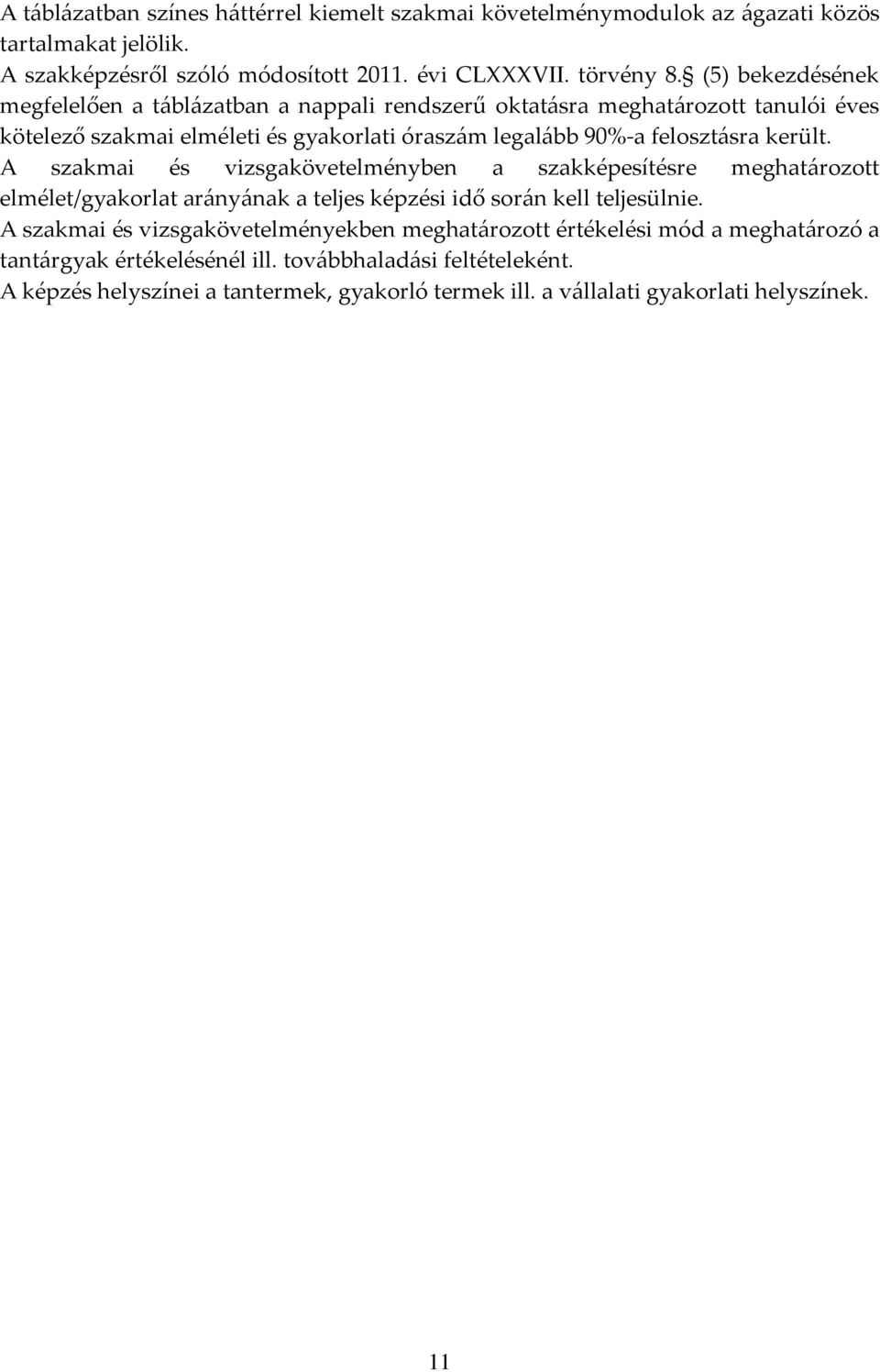került. A szakmai és vizsgakövetelményben a szakképesítésre meghatározott elmélet/gyakorlat arányának a teljes képzési idő során kell teljesülnie.