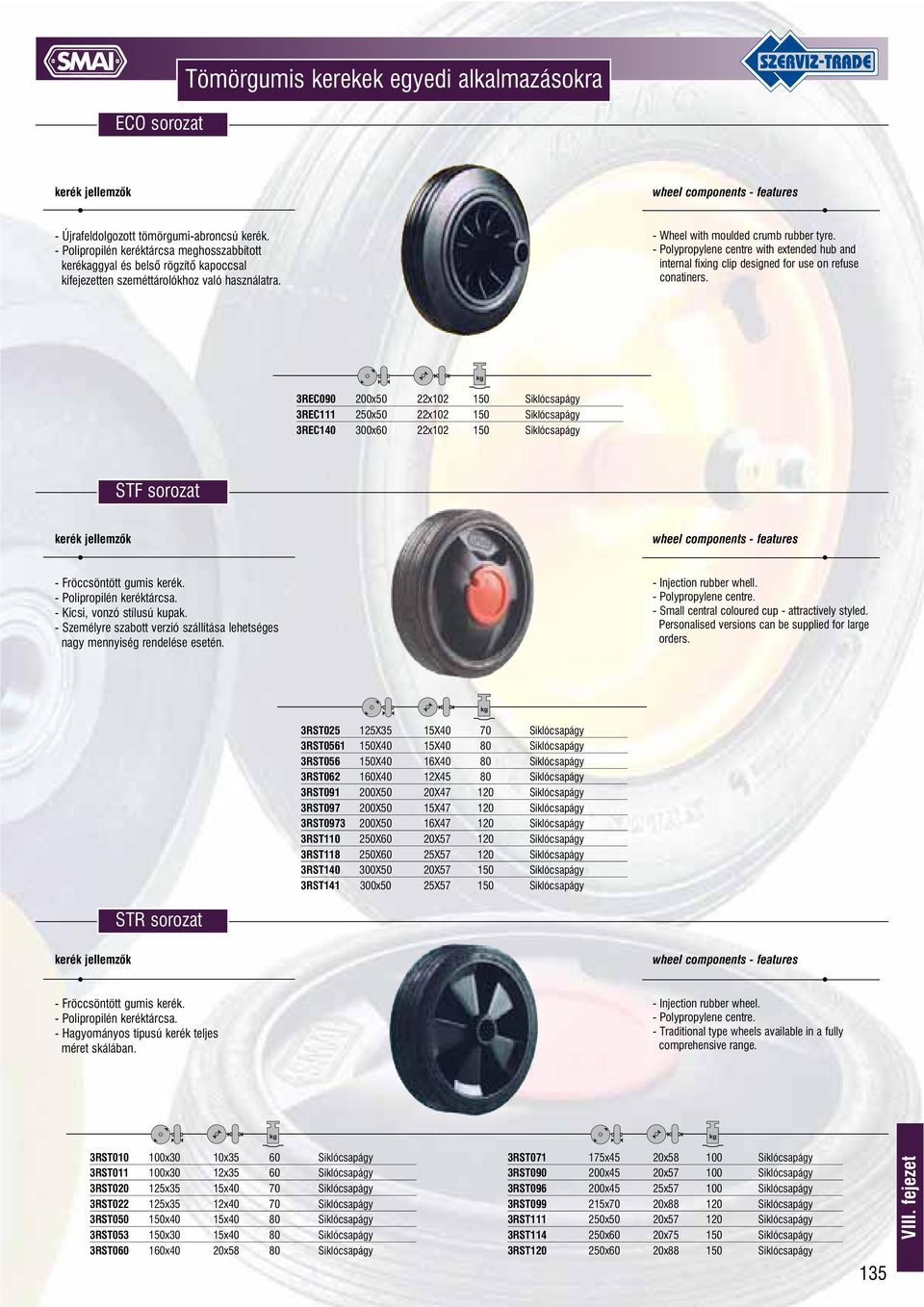 - Polypropylene centre with extended hub and internal fixing clip designed for use on refuse conatiners.