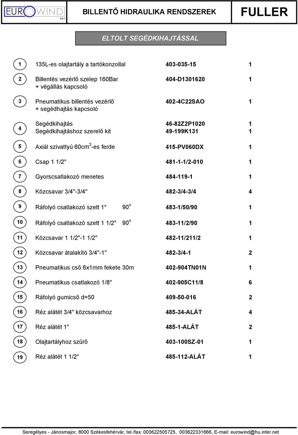 menetes 8-9- Közcsavar 3/"-3/" 8-3/-3/ Ráfolyó csatlakozó szett " 90 o 83-/50/90 Ráfolyó csatlakozó szett /" 90 o 83-//90 Közcsavar /"- /" 8-// Közcsavar átalakító 3/"-" 8-3/- Pneumatikus cső 6xmm