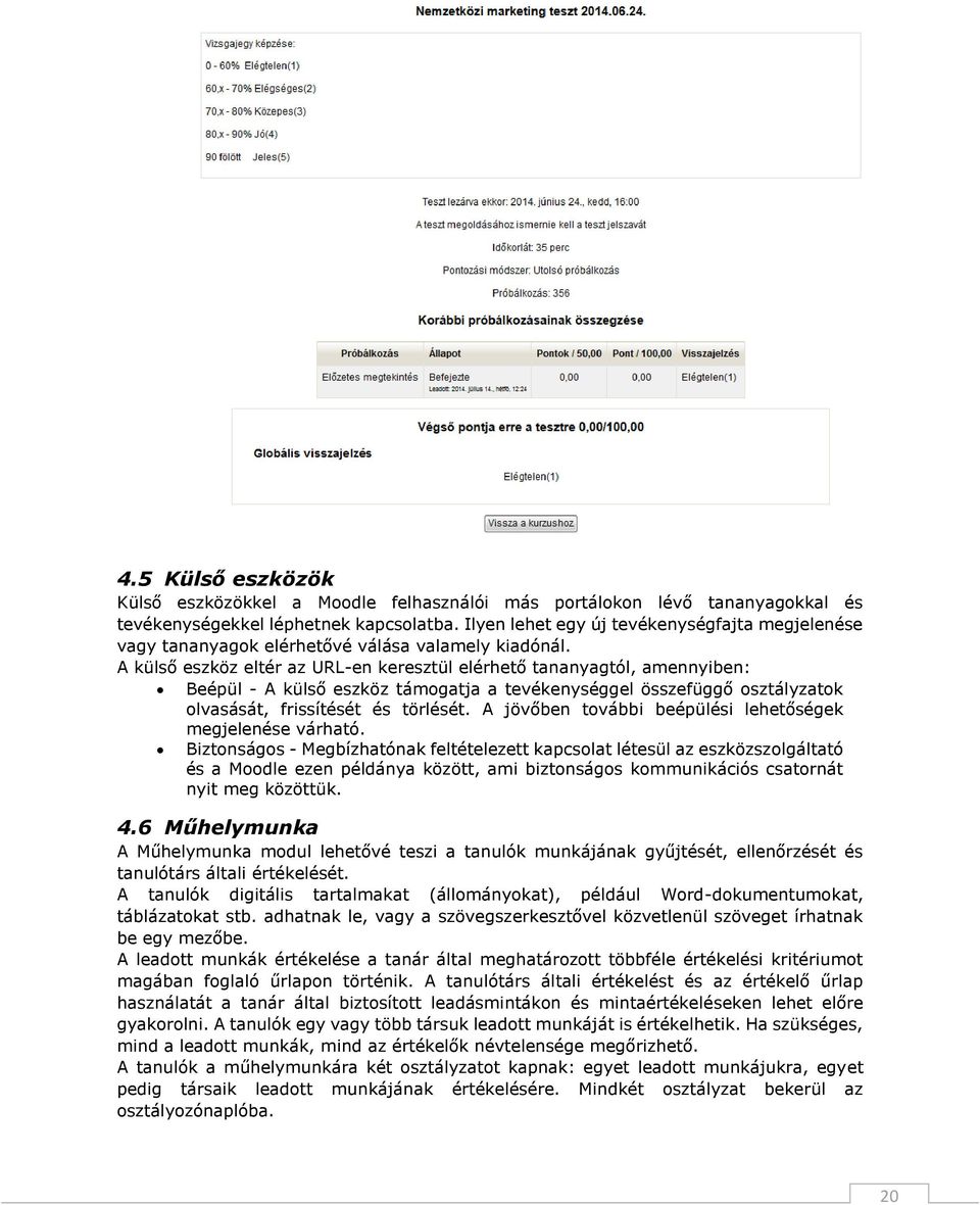 A külső eszköz eltér az URL-en keresztül elérhető tananyagtól, amennyiben: Beépül - A külső eszköz támogatja a tevékenységgel összefüggő osztályzatok olvasását, frissítését és törlését.