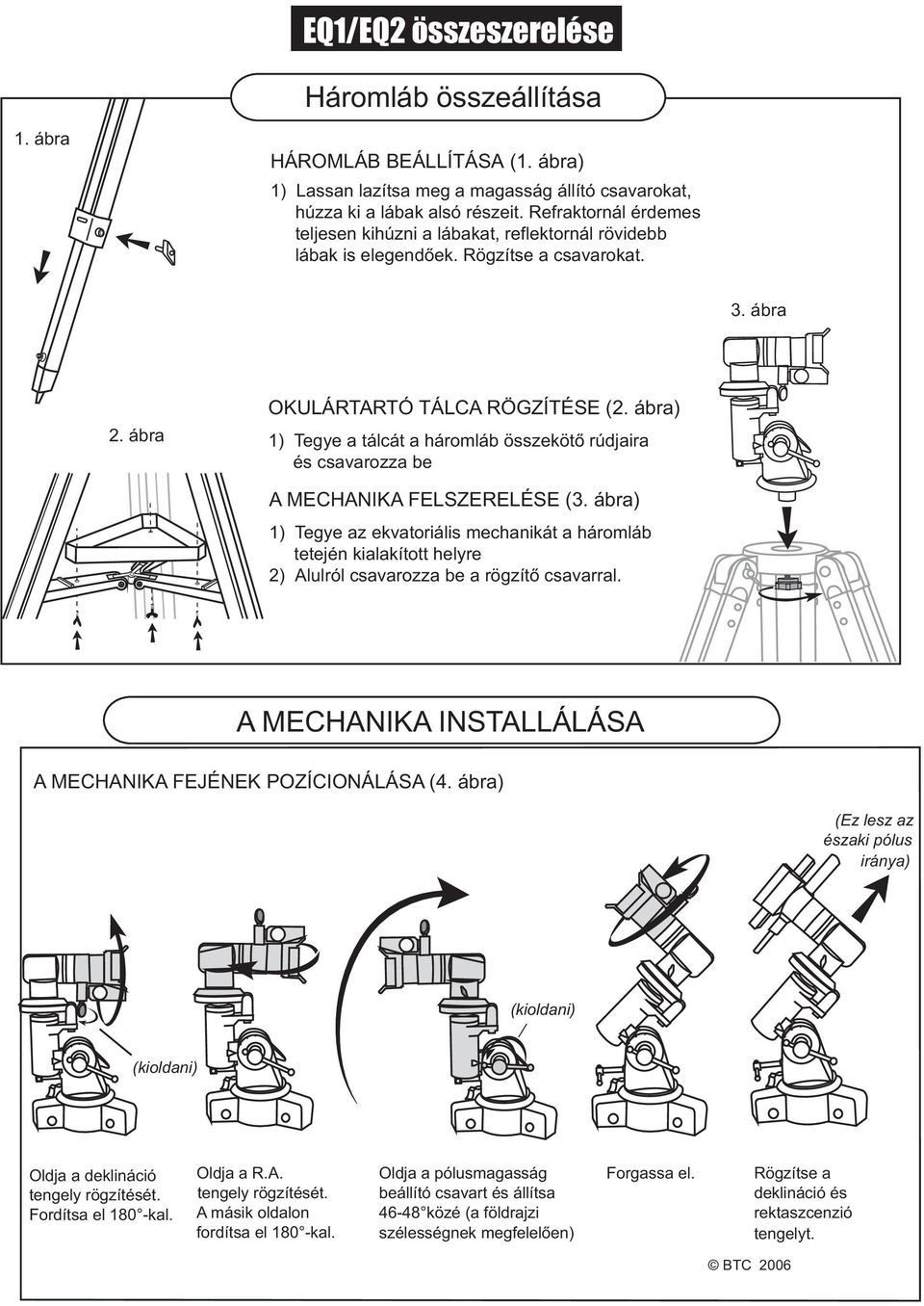 ábra) 1) Tegye a tálcát a háromláb összekötõ rúdjaira és csavarozza be A MECHANIKA FELSZERELÉSE (3.